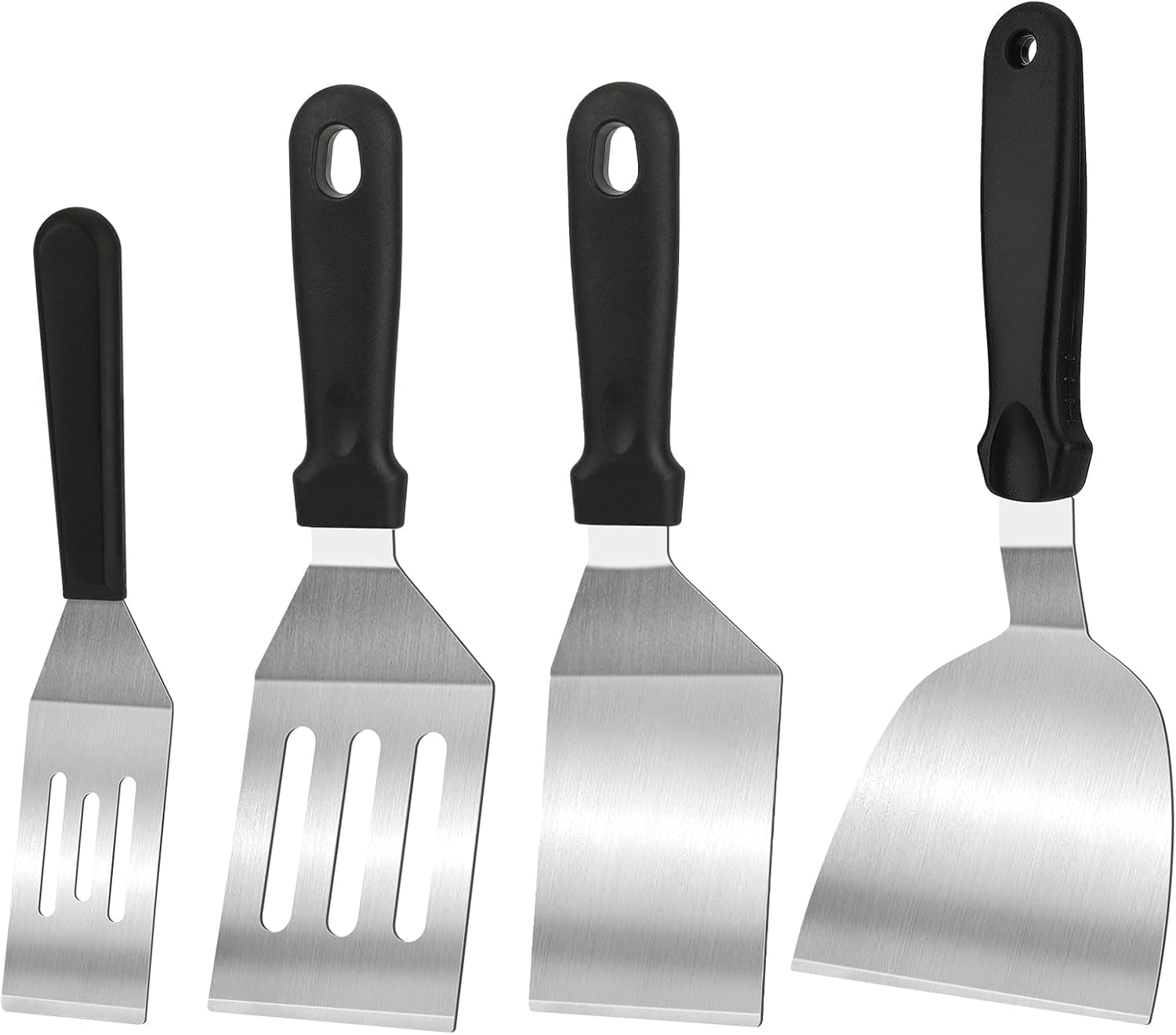 Stainless Steel Spatula Set 4 Pcs, Solid & Slotted Turner with Small Spatula and Half-Moon Scraper – Silicone Handle Kitchen Utensils for Cooking, Flipping & Baking