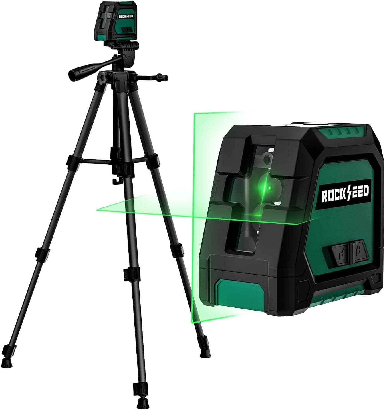 Dual Modules Line Laser with 47 inch Iron Tripod, Self Leveling Laser Level, Horizontal and 150° Vertical Green Beam, 2 AA Batteries, Carrying Bag, for Home Decoration/DIY/Construction Site