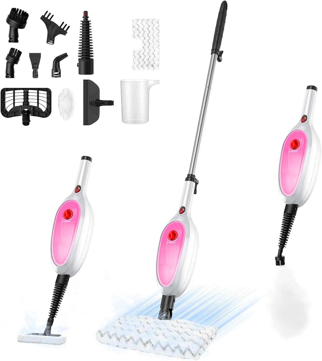 Steam Mop, Detachable Handheld Steam Cleaner with 10-in-1 Multipurpose Attachments (Pink) - image 1