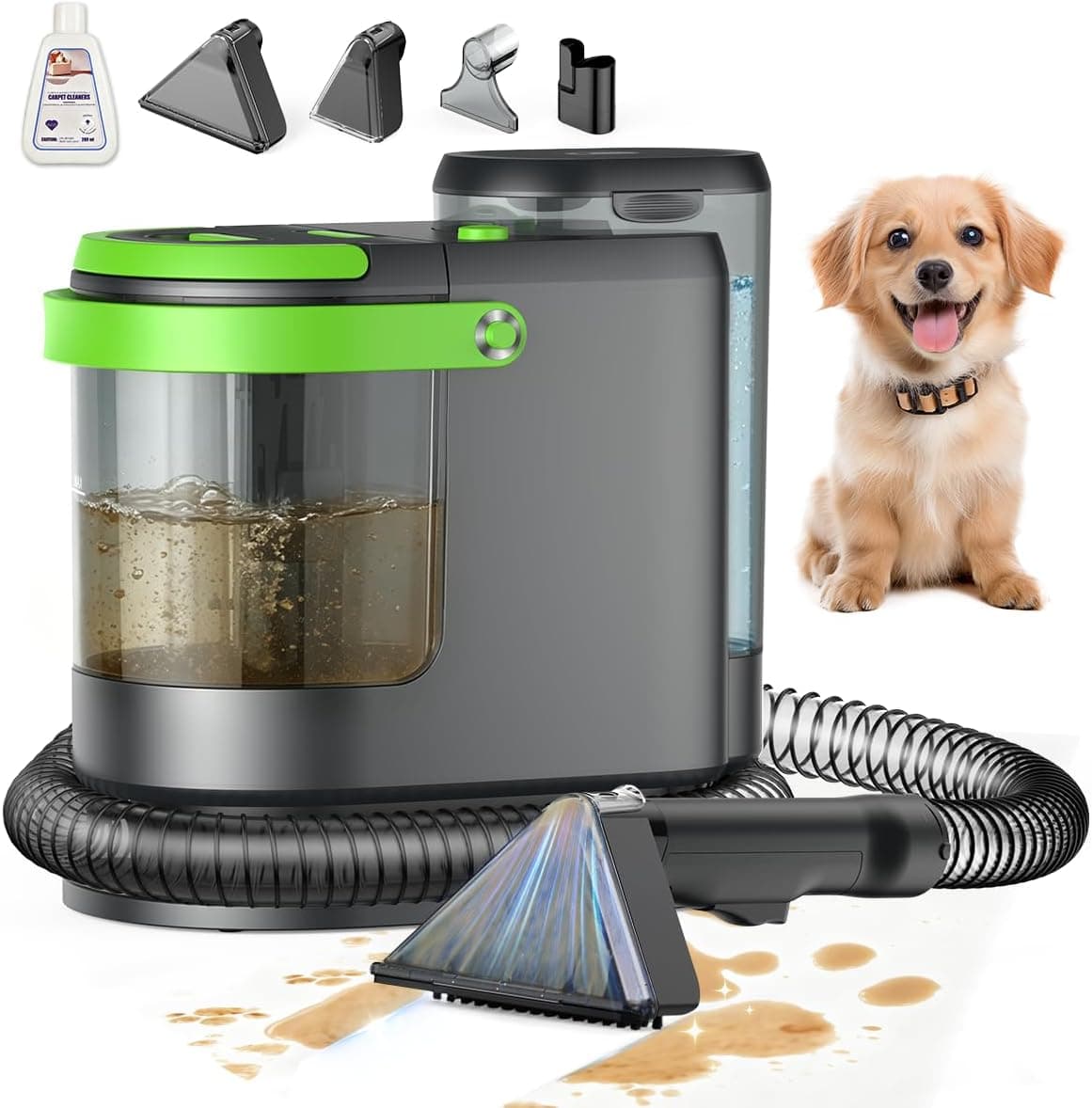 Portable Carpet Cleaner Machine, 18Kpa Powerful Suction Spot Cleaner for Pets, Professional Deep Cleaning Machine for Couch, Stairs, Car Interior & Seats, 600W Motor with Versatile Stain Tools