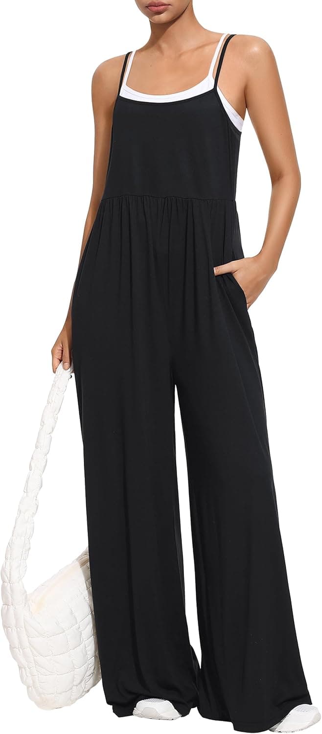 EUYZOU Jumpsuits for Women Casual Loose Fit Summer Outfits Wide Leg Rompers Sleeveless Vacation Trendy One Piece Jumpers - image 1