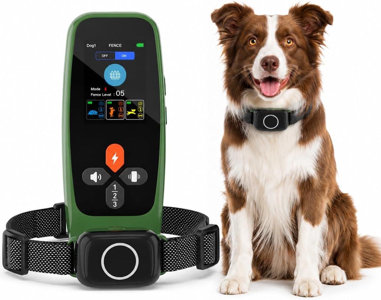 Wireless Dog Fence System, 4‑in‑1 Electric Dog Fence with Training Collar, Remote Control & Status Monitor, Waterproof Receiver for Medium & Large Dogs, Outdoor Use