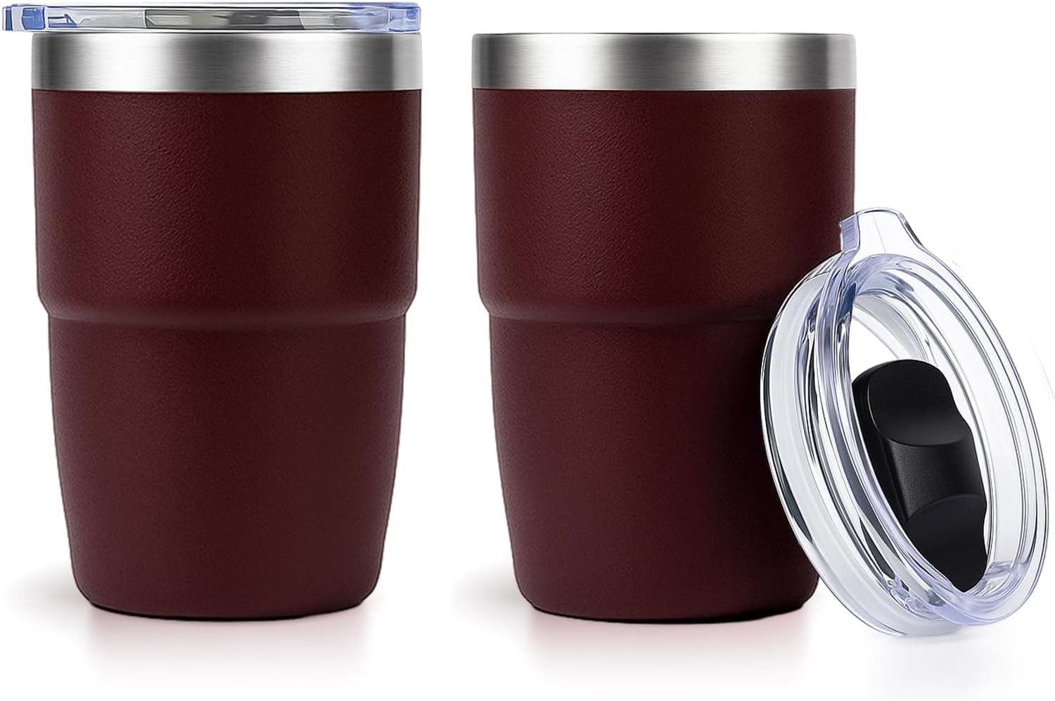 8 oz Stackable Espresso/Coffee Cups with Magnetic Lid, Ceramic-Lined 18/8 Stainless Steel Mini Tumblers, Double-Wall Vacuum Insulated & Dishwasher Safe for Travel (Vine Crimson Red-2 Pack)