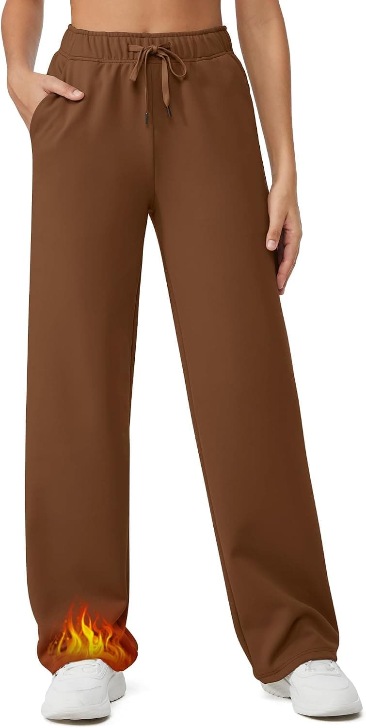 G4Free Fleece Lined Sweaterpants Women Elastic Drawstring Wide Leg Winter Trousers with Pockets for Casual Work - image 1