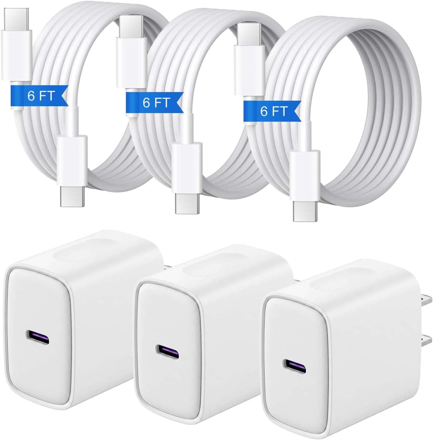 iPhone 18 17 16 15 Charger Fast Charging 3+3Pack USB C Charger & 6FT Cable - image 1