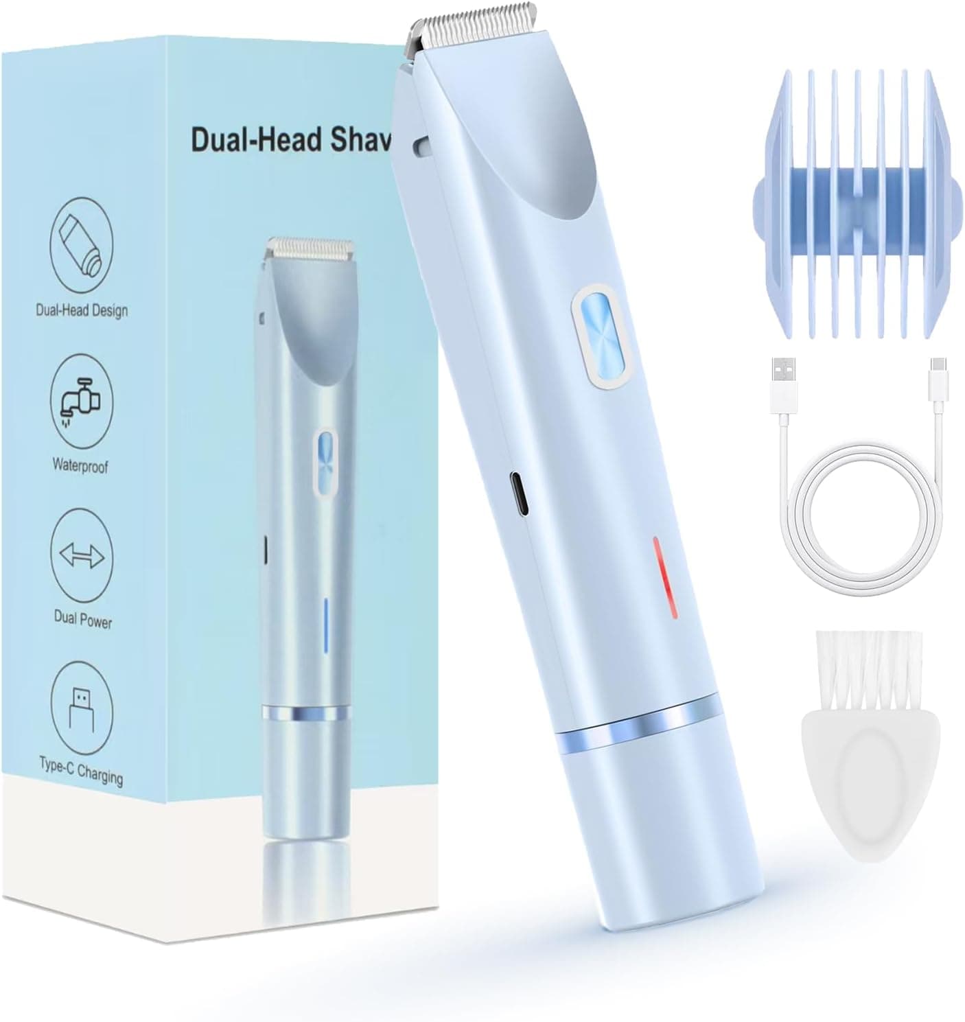 Bikini Trimmer for Women,2 in 1 Dual Head Bikini Shaver,Waterproof & Painless Electric Razors for Pubic Hair(Blue) - image 1