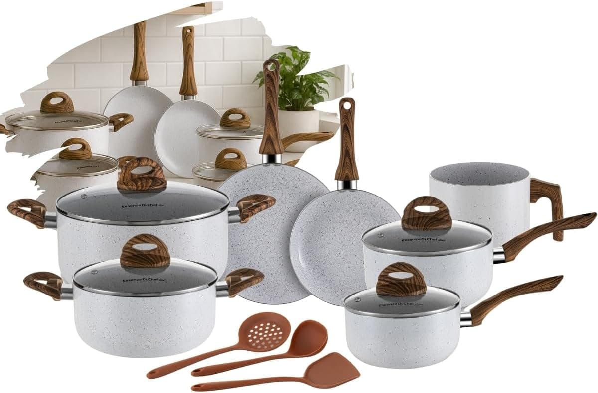 Set of 14 pieces non-stick ceramic pots ans pans Linea Fava Essenza Di Chef Cookware Set compatible with Induction, Eletric, Gas, Cooktop PFOA Free - image 1