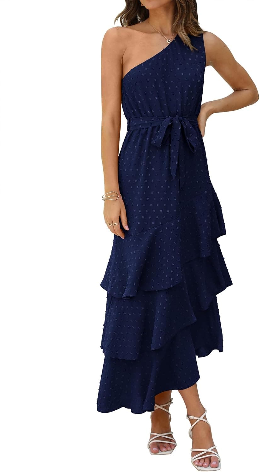 PRETTYGARDEN Women's Summer Floral Sundress Casual One Shoulder Tiered Ruffle Flowy Midi Beach Boho Dresses - image 1