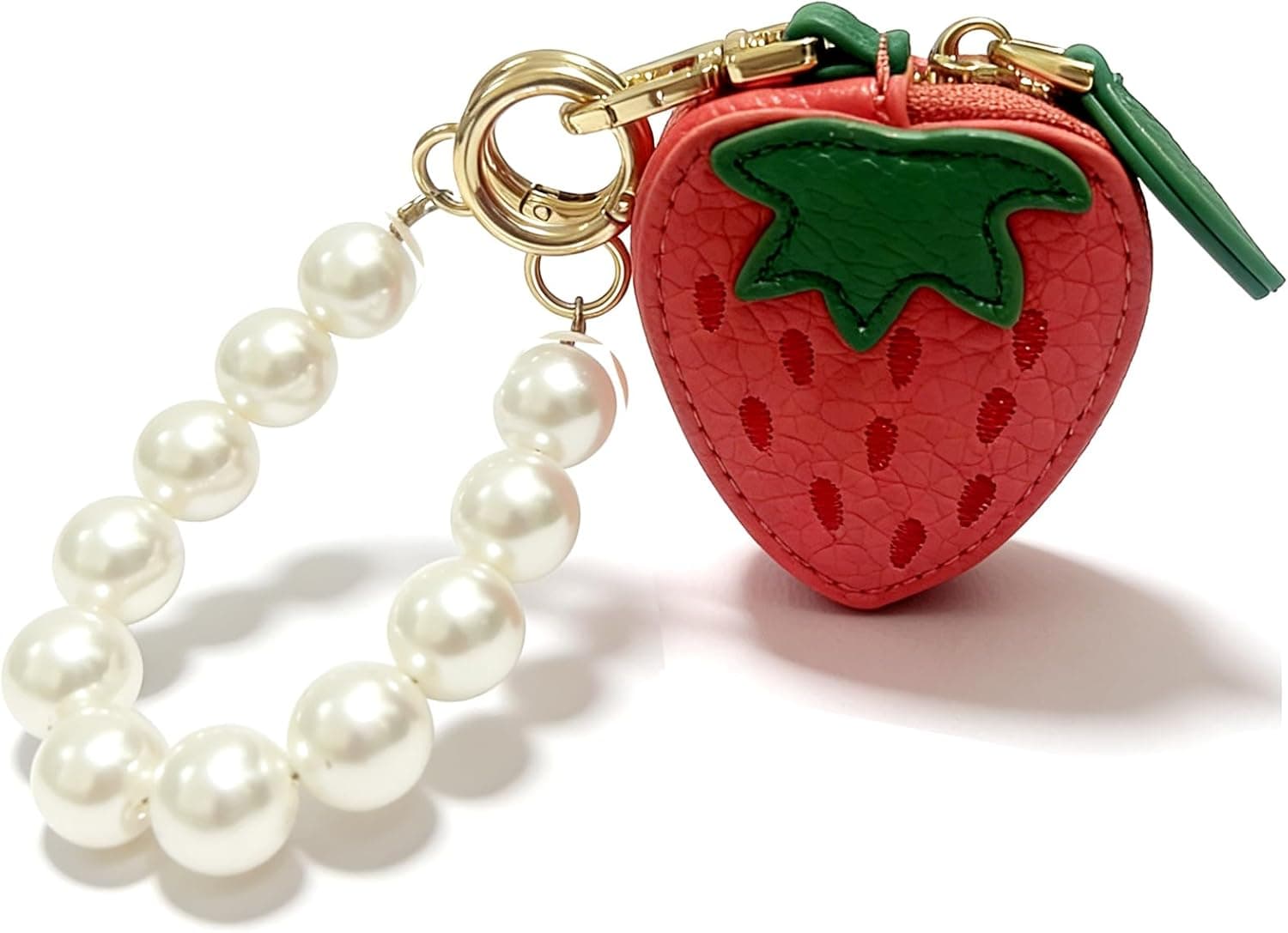 Coin Purse For Women Small Change Pouch Vintage Cute Beaded Japanese Bag (Strawberry-pearl)