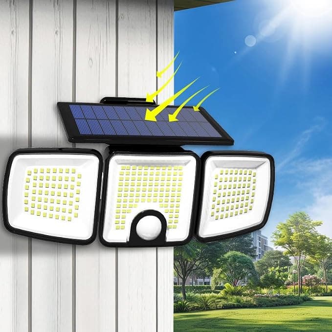 Solar Lights Outdoor with Motion Sensor, 223 LED Security Light, IP65 Waterproof LED Floodlight, 3 Adjustable Heads 360ยฐWide Angle Wall Light for Yard Garage Porch Garden