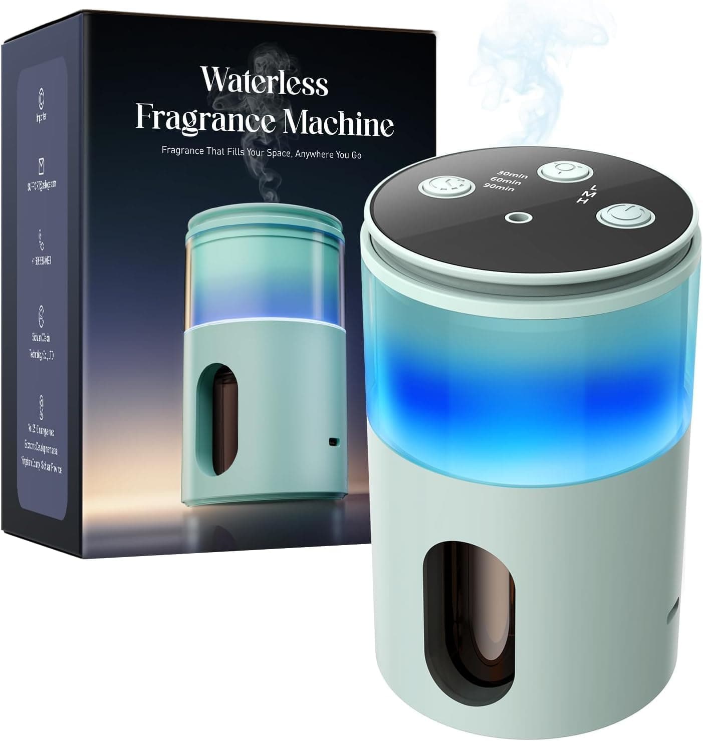 Waterless Essential Oil Diffuser: 9 Colors LED Scent Diffuser for Home&Car&Office - Portable Diffuser with 48H Battery, 4 Timers & 3 Mist Levels, Light Green - image 1