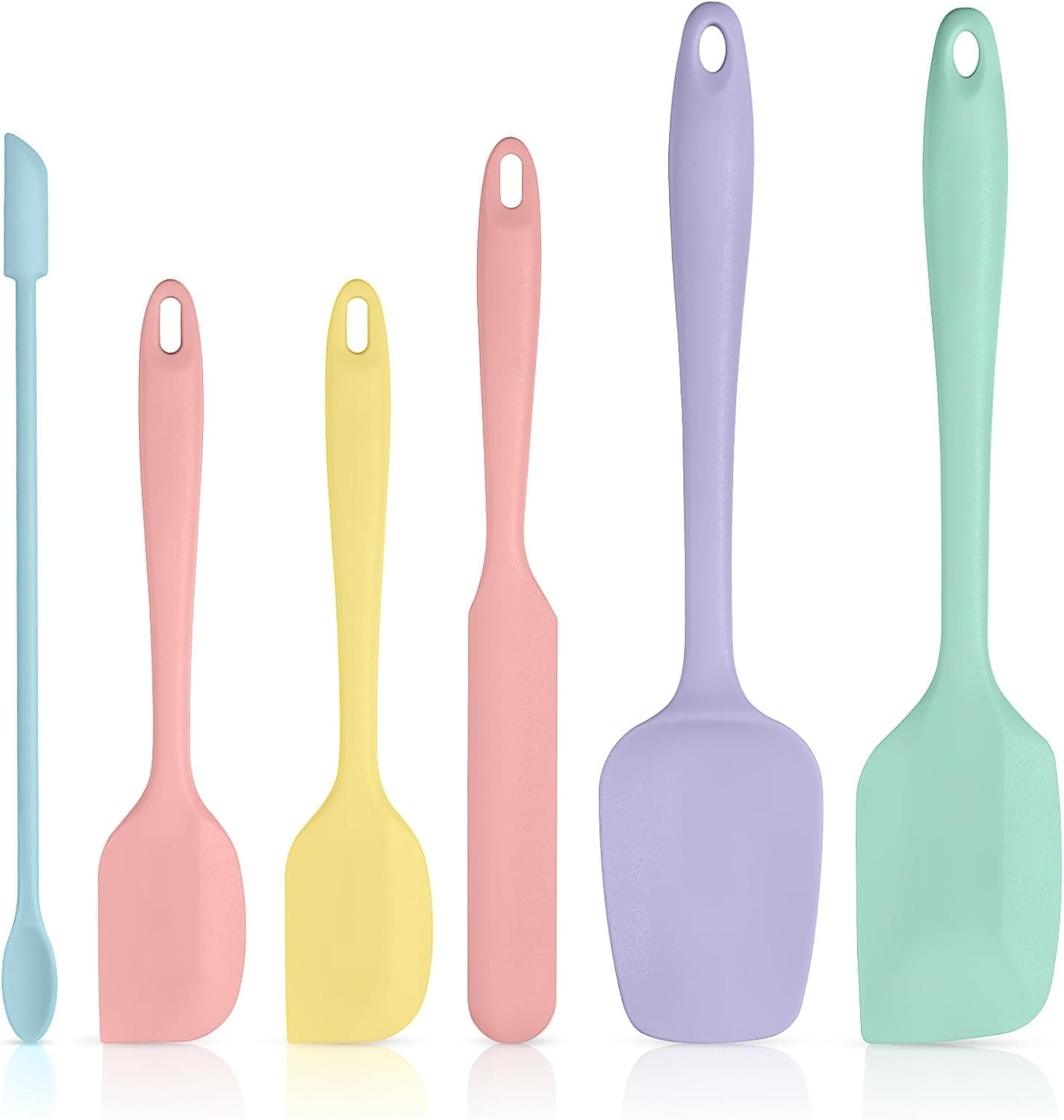 Tomorotec 6-Pack Multi-Sized Silicone Spatulas, 5 Macaron Colors One-Piece Design Flexible Edges Non-Scratch for Cookware, Dishwasher Safe Food-Grade Non-Toxic, High Heat Resistance