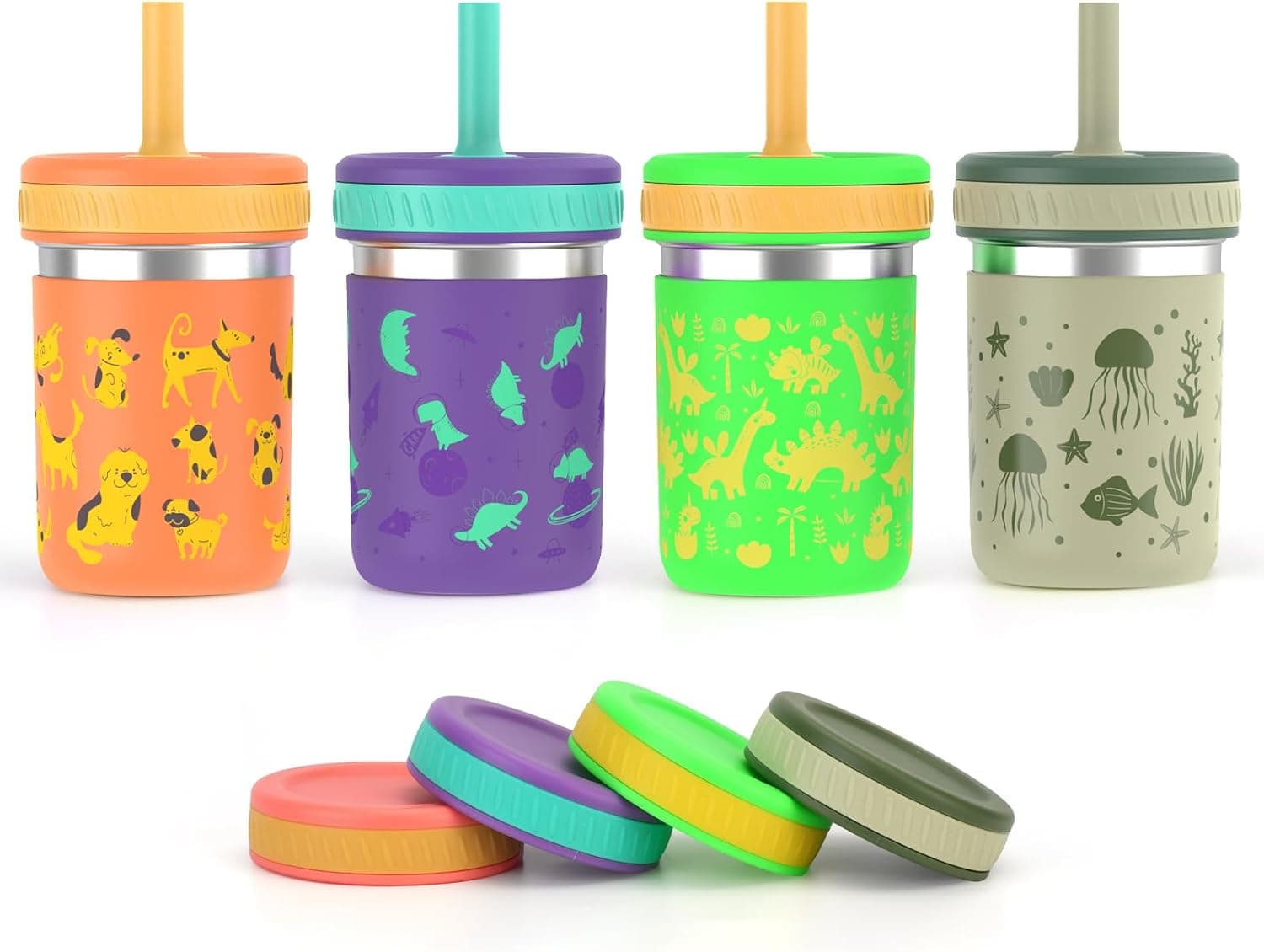 Sursip Stainless Steel Toddler Cups with Straws and Lids, Spill Resistant Sippy Cup Kids Tumbler with Silicone Straws for Smoothie, Drinking, Snacks, BPA-Free, Dishwasher Safe - 10 oz (4 Packs) - image 1