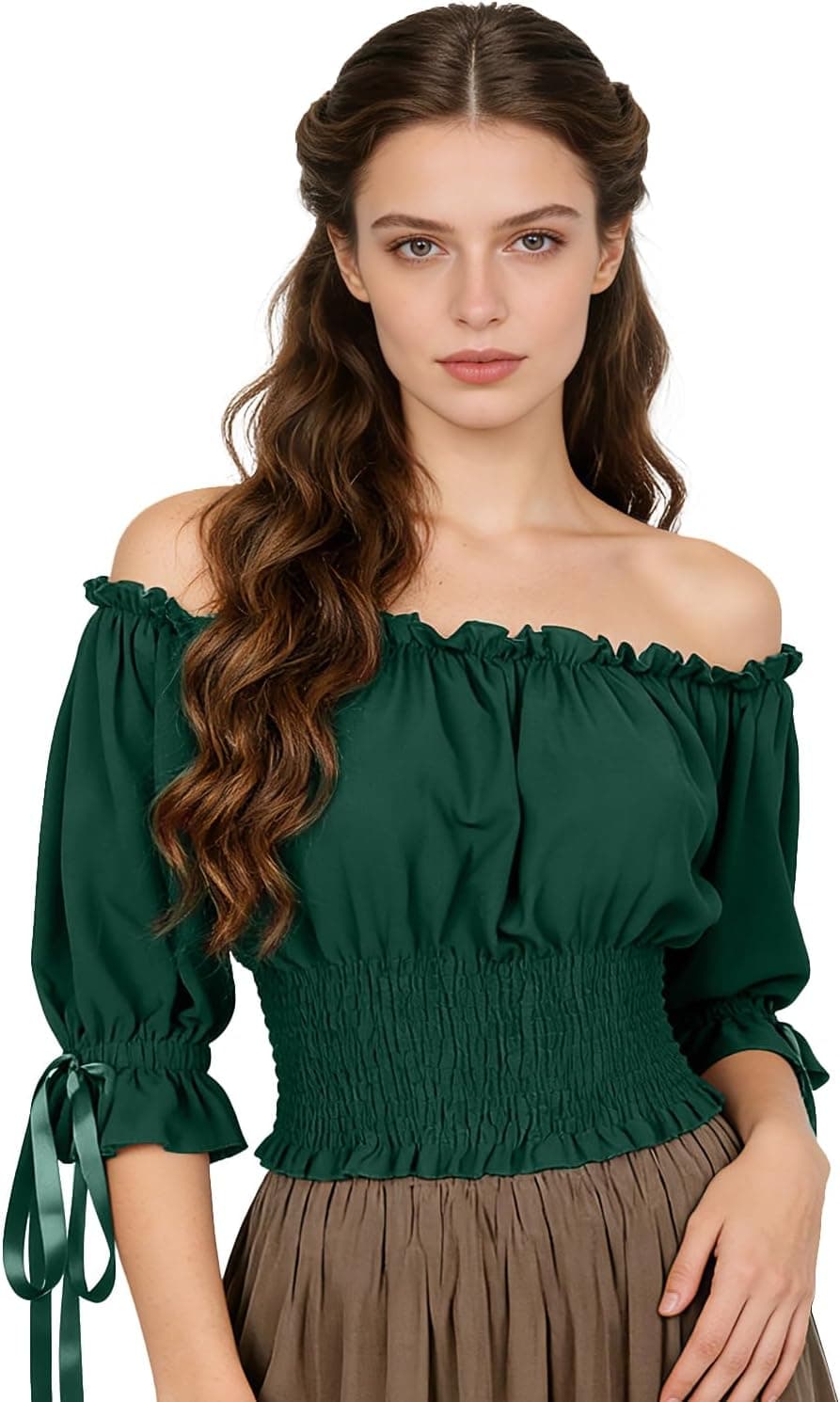 Women's Renaissance Off Shoulder Blouse - Medieval Peasant Top with Puff Sleeves Smocked Waist for Ren Faire - image 1