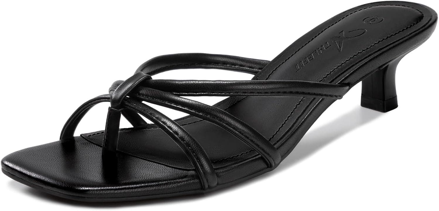 Athlefit Kitten Heels for Women Square Toe Strappy Flip Flop Low Heels Slip On Thong Heeled Sandals