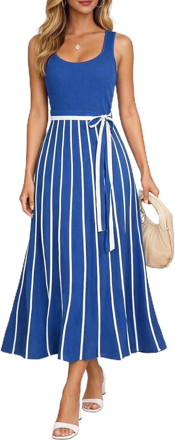 Womens Flowy Midi Dress - Ultimate Summer Vacation Style! Lightweight A-Line Tie Waist - image 1