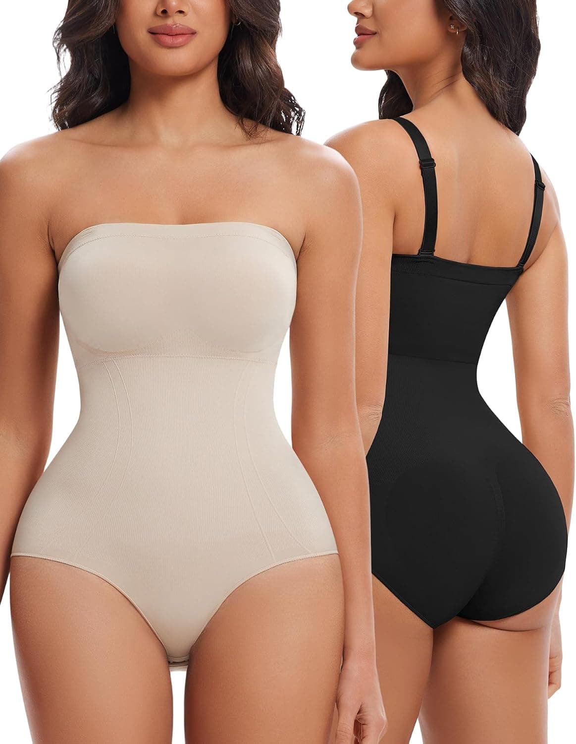 SIMIYA Women Strapless Shapewear Bodysuit with Built in Bra Top Tummy Control Body Suits Shaper Seamless Waist Trainer