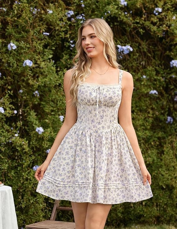 Scarlet Darkness Floral Corset Dress Summer Mini Dresses for Women Teens 2026 Graduation Sundress with Pocket - image 1
