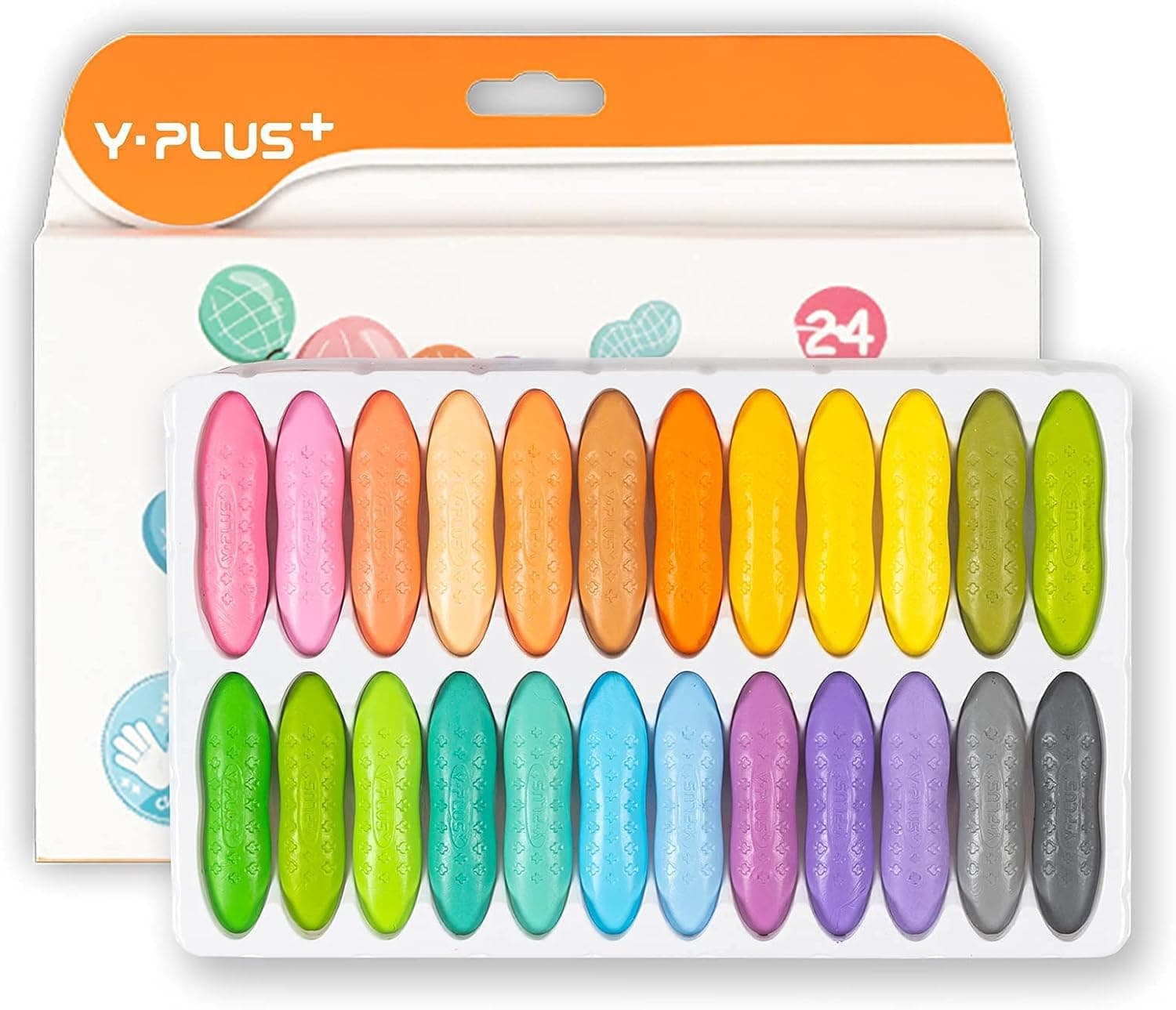 YPLUS Peanut Crayons for Kids, 24 Pastel Colors, Non-Toxic, Washable, Durable, Easy to Grip, Bright Colors, Ideal for Toddlers & Preschoolers, Ages 1-8 - image 1