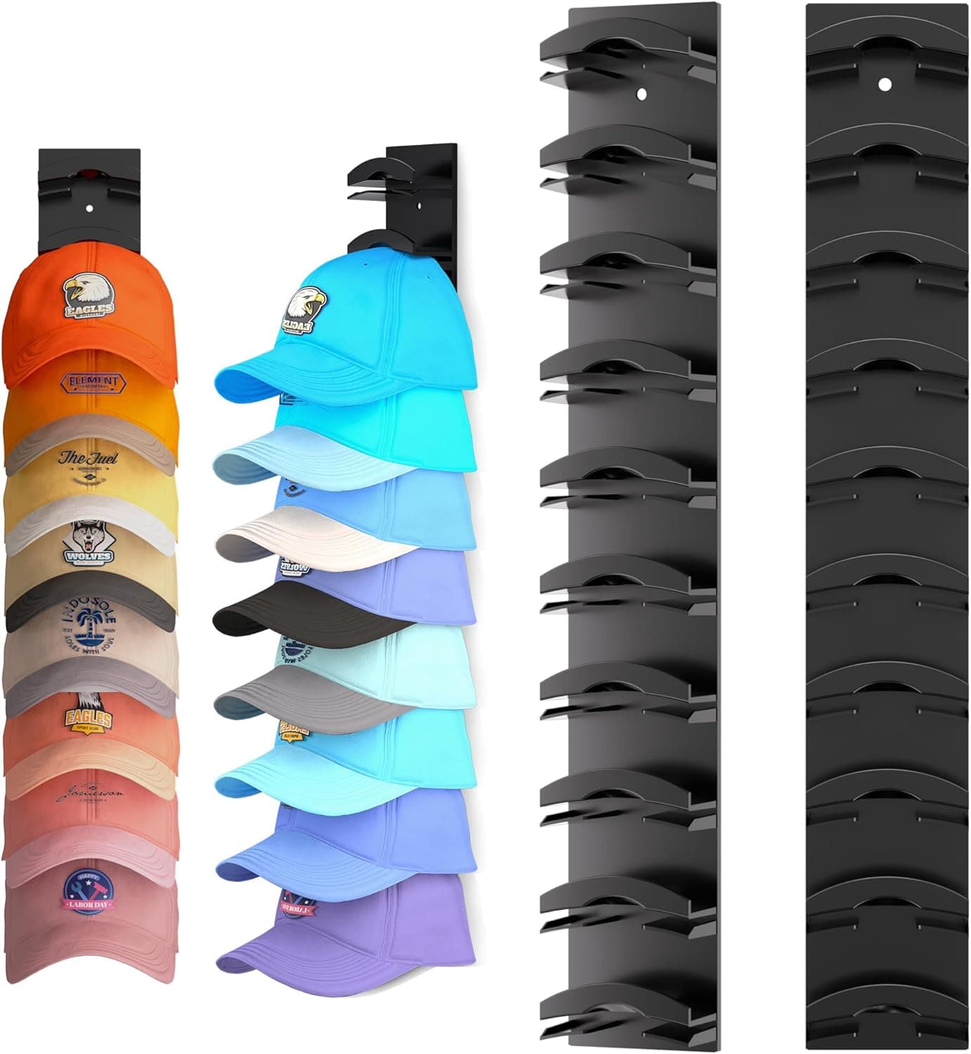Hat Organizer for Baseball Caps 2Pack, Hat Rack for Wall with Strong Adhesive Hold up to 20 Hats, Hat Hanger Holder Display for Door Closet, Cap Organizer Storage Multilayer Two Mounting Option(Black) - image 1