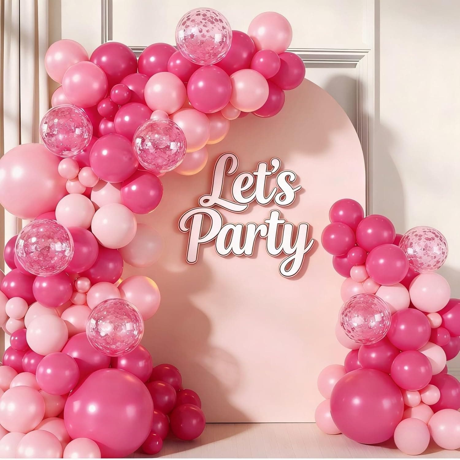 Rose Red Pink Balloon Arch Garland Kit, 143 Pcs Hot Pink Confetti Rose Red Balloons for Women Girls Valentine's Day Mother's Day Wedding Engagement Anniversary Party Decoration Supplies