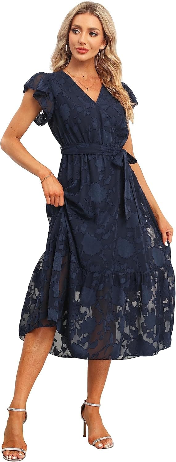 Vintage Clothing Women's Floral Chiffon Wrap Midi Dress | Flowy Boho Summer Dress - image 1