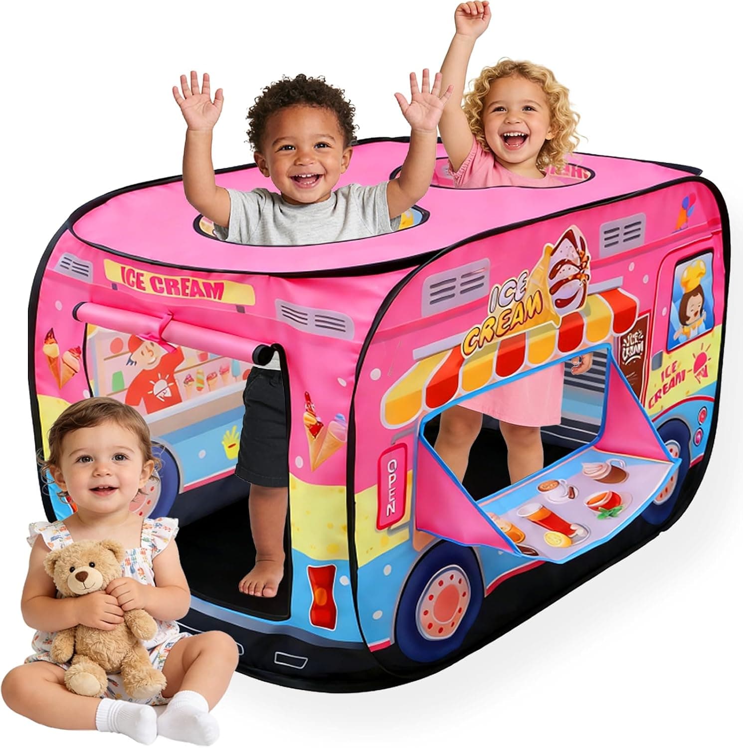 Ice Cream Truck Instant Play Tent for Kids, Play Tent One Second Setup Indoor Outdoor Children's Playhouse Foldable Pretend Play Toddler Toys Birthday Gift for Boys Girls Ages 3 4 5 6 Year Old