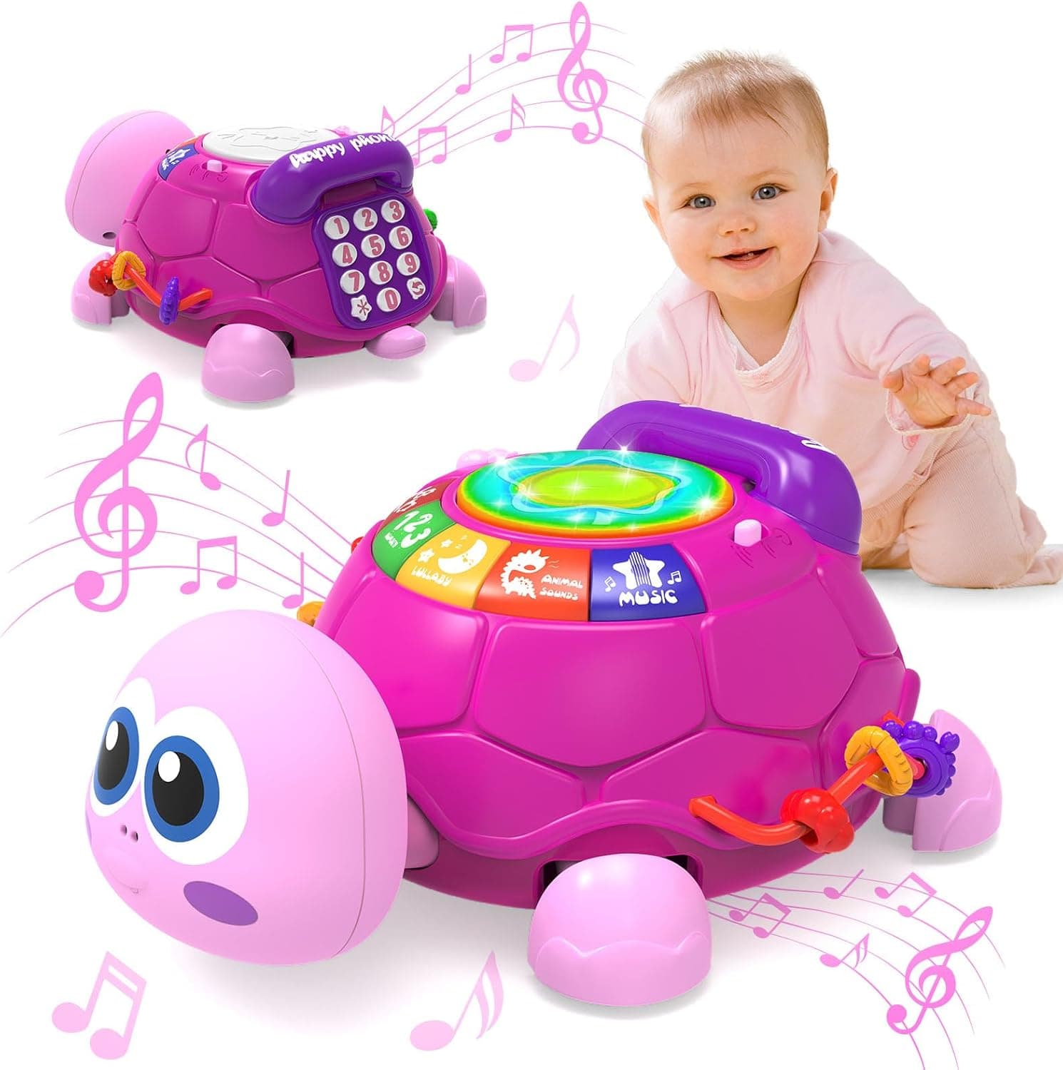 Musical Turtle Baby Toys 6-12 Months,Baby Crawling Toys for 12-18 Months,Early Learning Toy with Light&Sound,Tummy Time Toys Gifts for 3-6 4 5 7 8 9-12 18 Month Boy Girl(Pink) - image 1