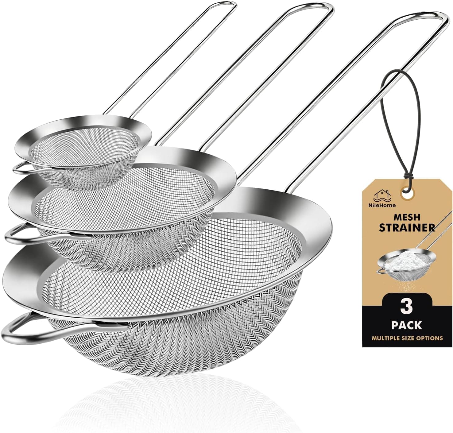 3 Piece Stainless Steel Mesh Strainers Set - Ultra-Fine Mesh for Versatile Kitchen Straining - image 1