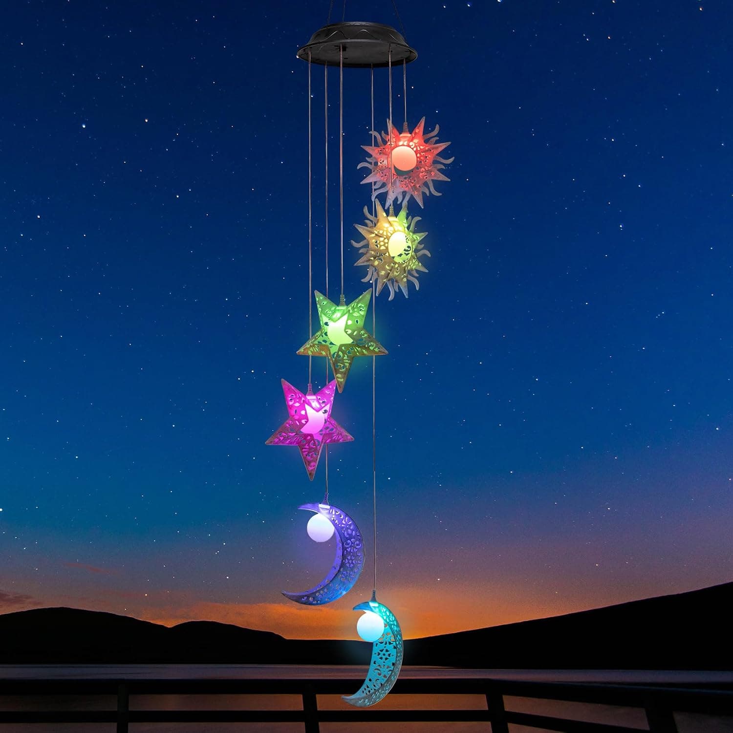 Tryme Solar Wind Chimes with Sun Moon Star Color Changing Windchimes, Outdoor Hanging Lights, Garden Decor Gifts for Mom, Grandma, Wife, Neighbors - image 1