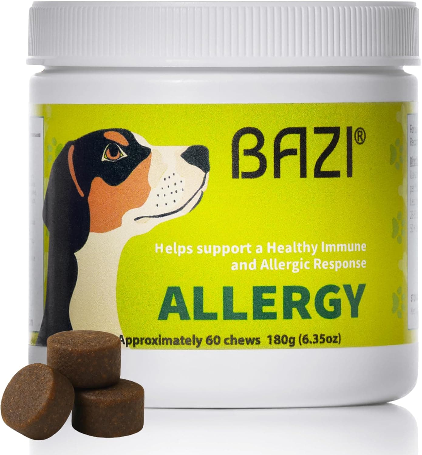 BAZI Allergy Relief Dog Chews โ Quercetin, Turmeric, Ashwagandha, Probiotics & Colostrum โ Seasonal Allergy, Immune & Digestive Support โ for Itchy Skin & Hot Spots โ All Breeds & Sizes