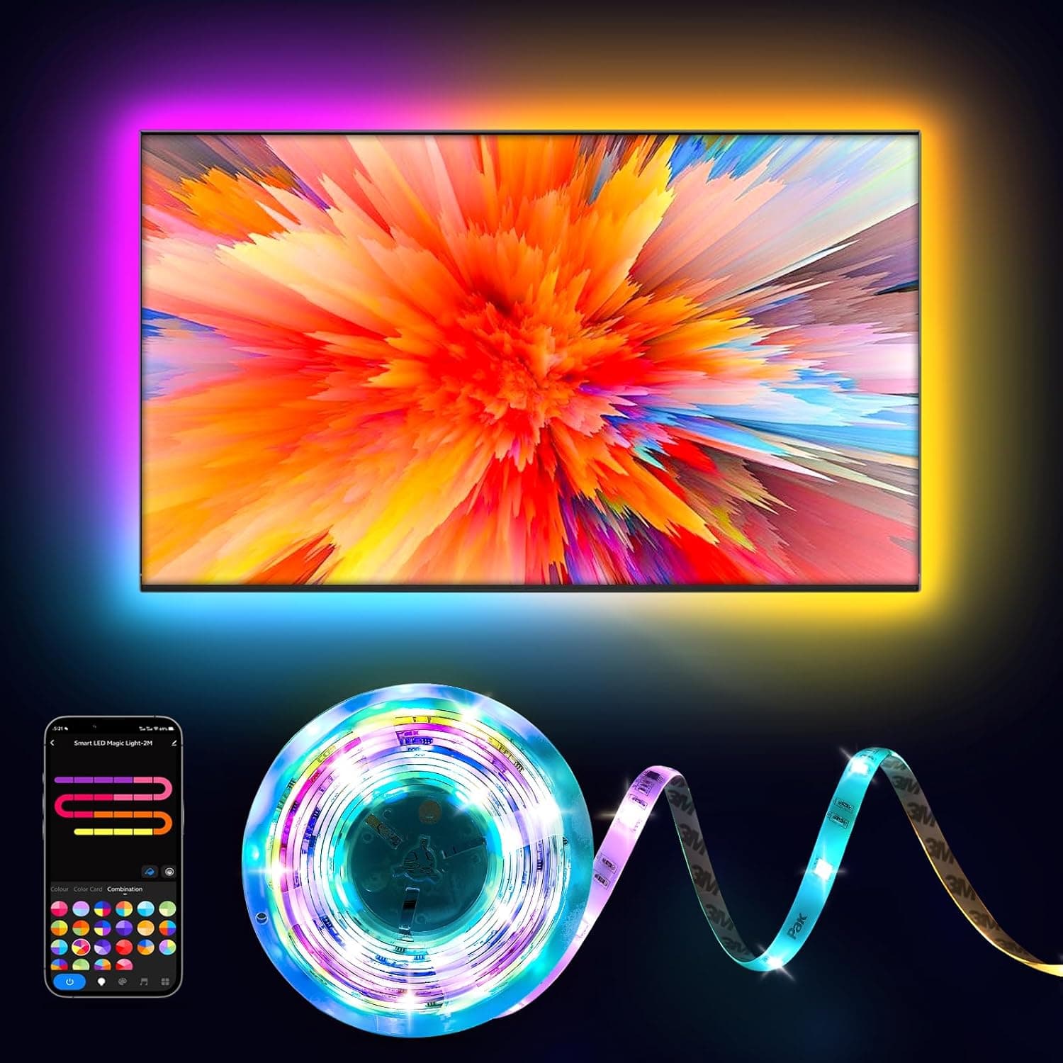 RGB+IC LED Strip Lights for Bedroom & TV, 32.8ft Smart Lights with Remote APP Control, DIY 16 Million Colors, Music Sync Color Changing LED Lighting, 44 Scene Modes, Work with Alexa & Google - image 1