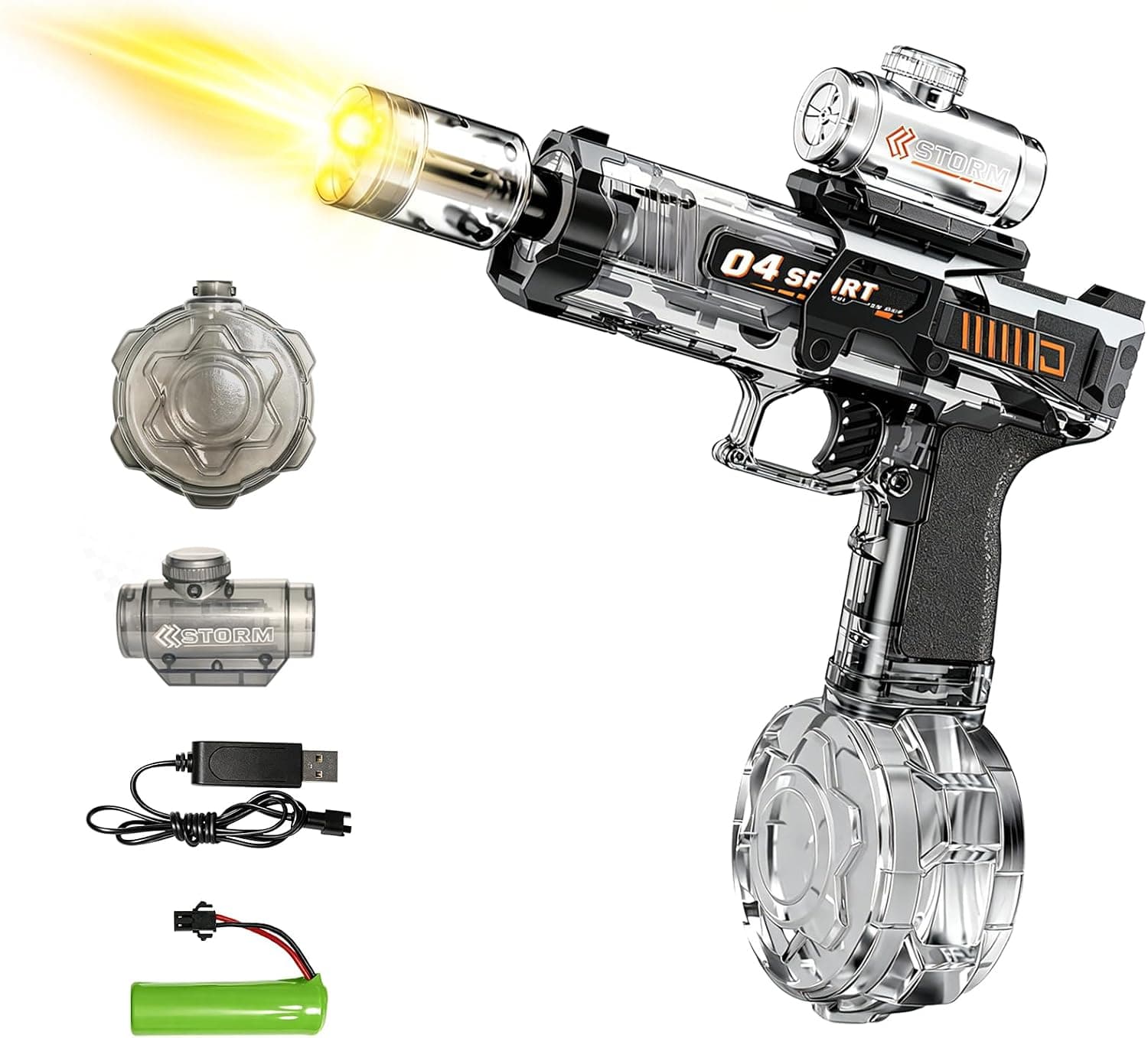 Electric Water Gun, Automatic Squirt Gun with LED Lights & Spray Sound, Rechargeable Leak-Proof Long Range Water Blaster, Summer Pool Beach Toy for Kids Adults, Transparent Black - image 1