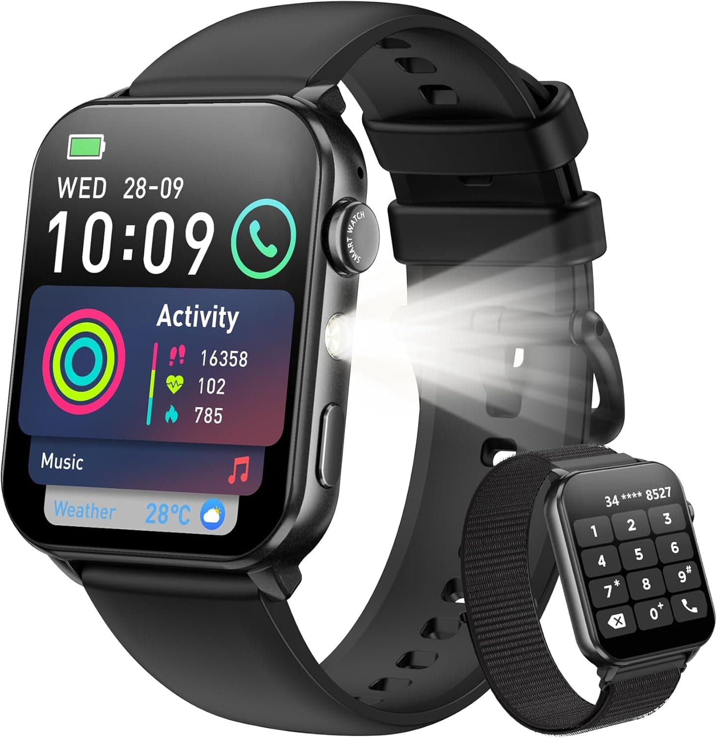 Blackview Smart Watch for Men Women,1.91" HD Touchscreen Fitness Watch with Flashlight, Bluetooth Notifications/Make Calls, Heart Rate/Sleep Monitor/2 Straps, Fitness Watch for Android/iPhone - image 1