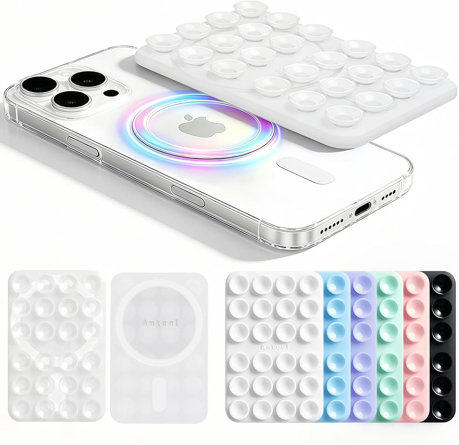 Anteel 2026 Upgraded Magnetic Suction Mirror Window Phone Holder, Clear Silicone Suction Sticky Grip Holder for iPhone 12 13 14 15 16 17 Series, Hands-Free Selfie/Video for TikTok Creator/Influencer
