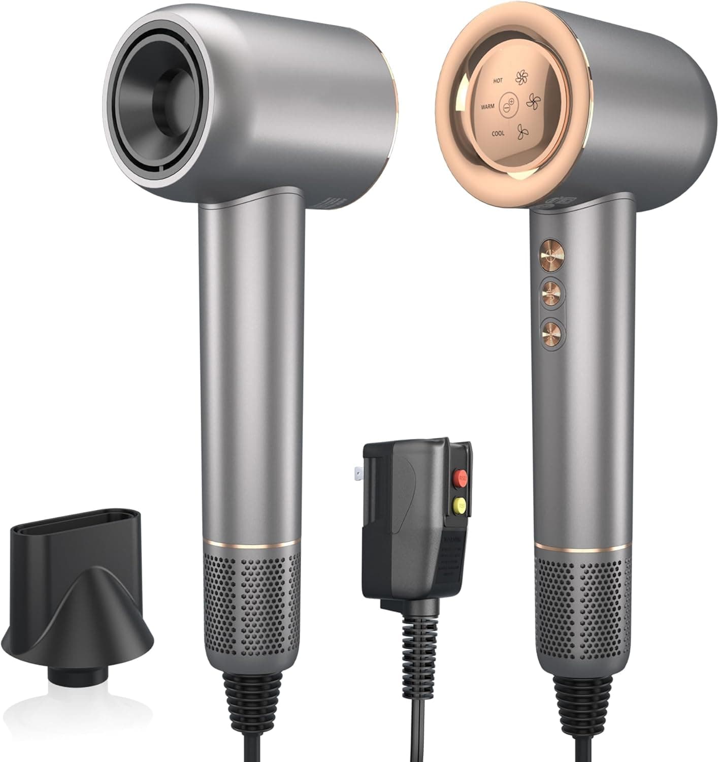 Hair Dryer - 110000 RPM High-Speed Brushless Motor Negative Ionic Blow Dryer for Fast Drying, Low Noise Thermo-Control Hair Dryer with Magnetic Nozzle, Gold Silver - image 1