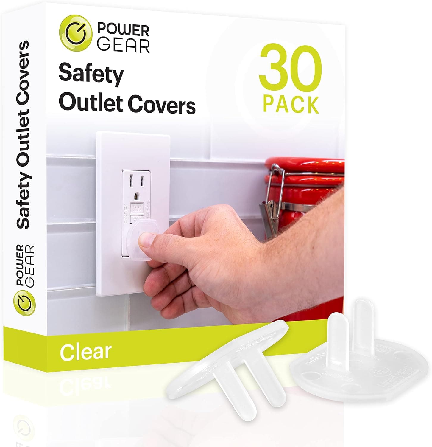 Power Gear Child Safety Electrical Outlet Covers - Child-Resistant Plug Protectors for Standard Wall Outlets, Clear, 30 Pack