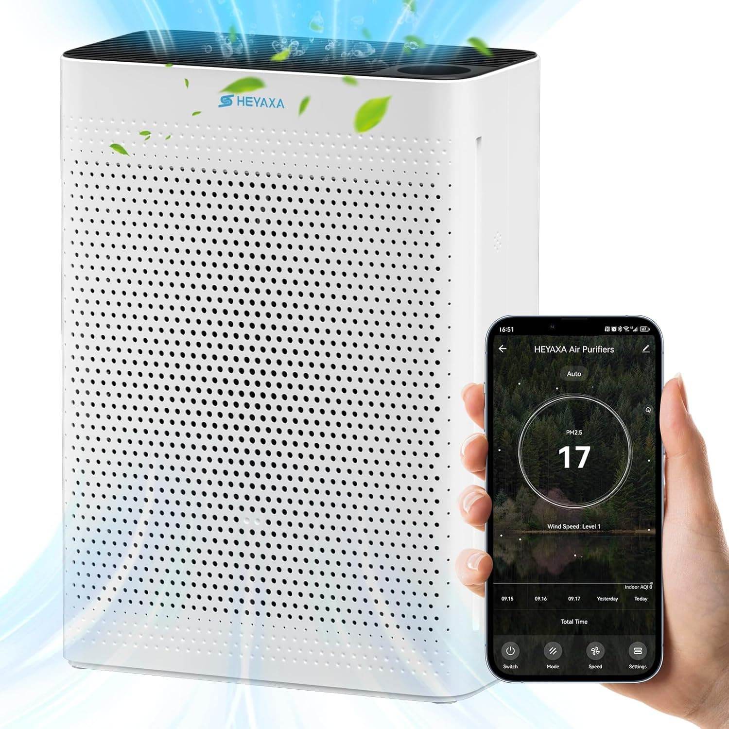 HEYAXA Air Purifiers for Home Large Room Up to 2000 Ft² with Air Quality Monitor, Filter Remind,21dB Sleep Mode, Wi-Fi and Timer, Washable Filters,Air Purifier for Pets/Dust/Smoke/Odor - image 1