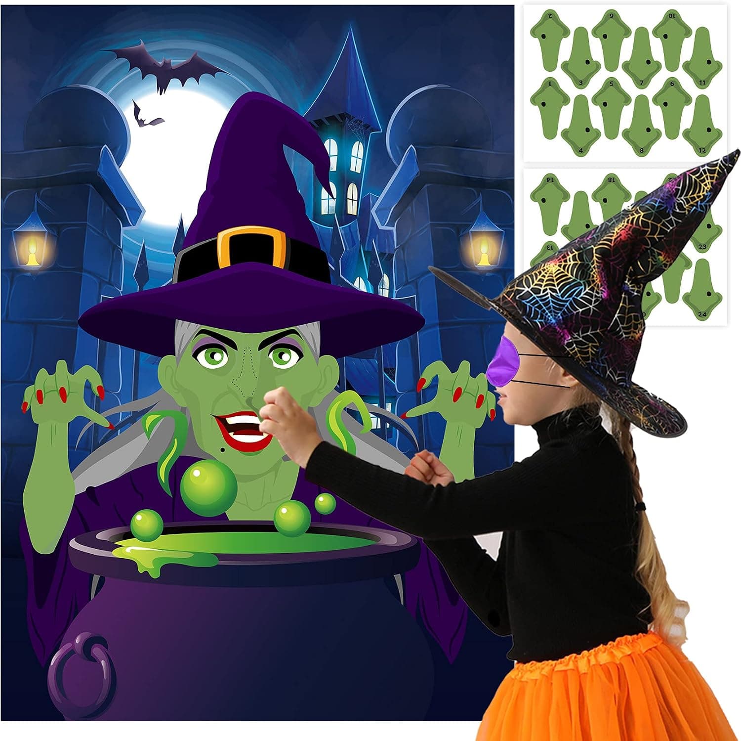 Halloween Games for Kids Pin the Nose on The Witch Game Halloween Party Games for Kids Halloween Witch Party Activities Decorations Pin The Tail Game for Halloween Themed Party Favors Supplies - image 1