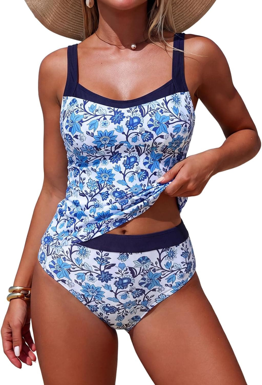 ZAFUL Womens Tankini Swimsuits Retro High Wasited 2 Piece Bathing Suit Modest Tummy Control Vacation Swimwear 2026