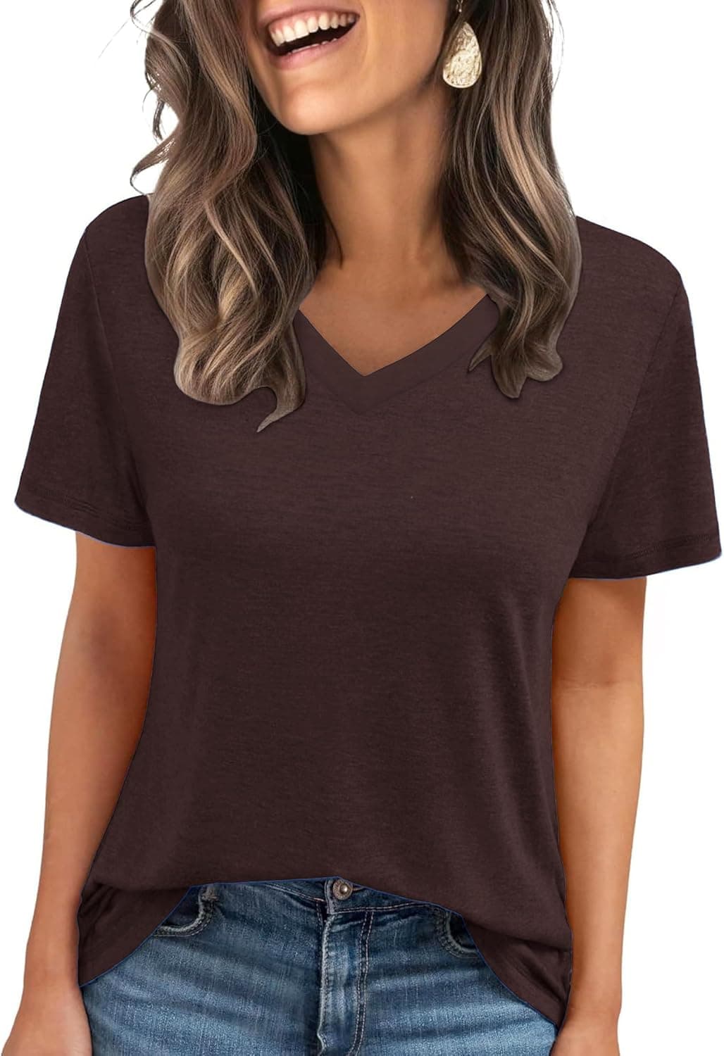 C.O.Z.Y Short Sleeve T-Shirts V Neck T Shirts for Women Light Weight Casual Summer Top Outfit Clothes - image 1