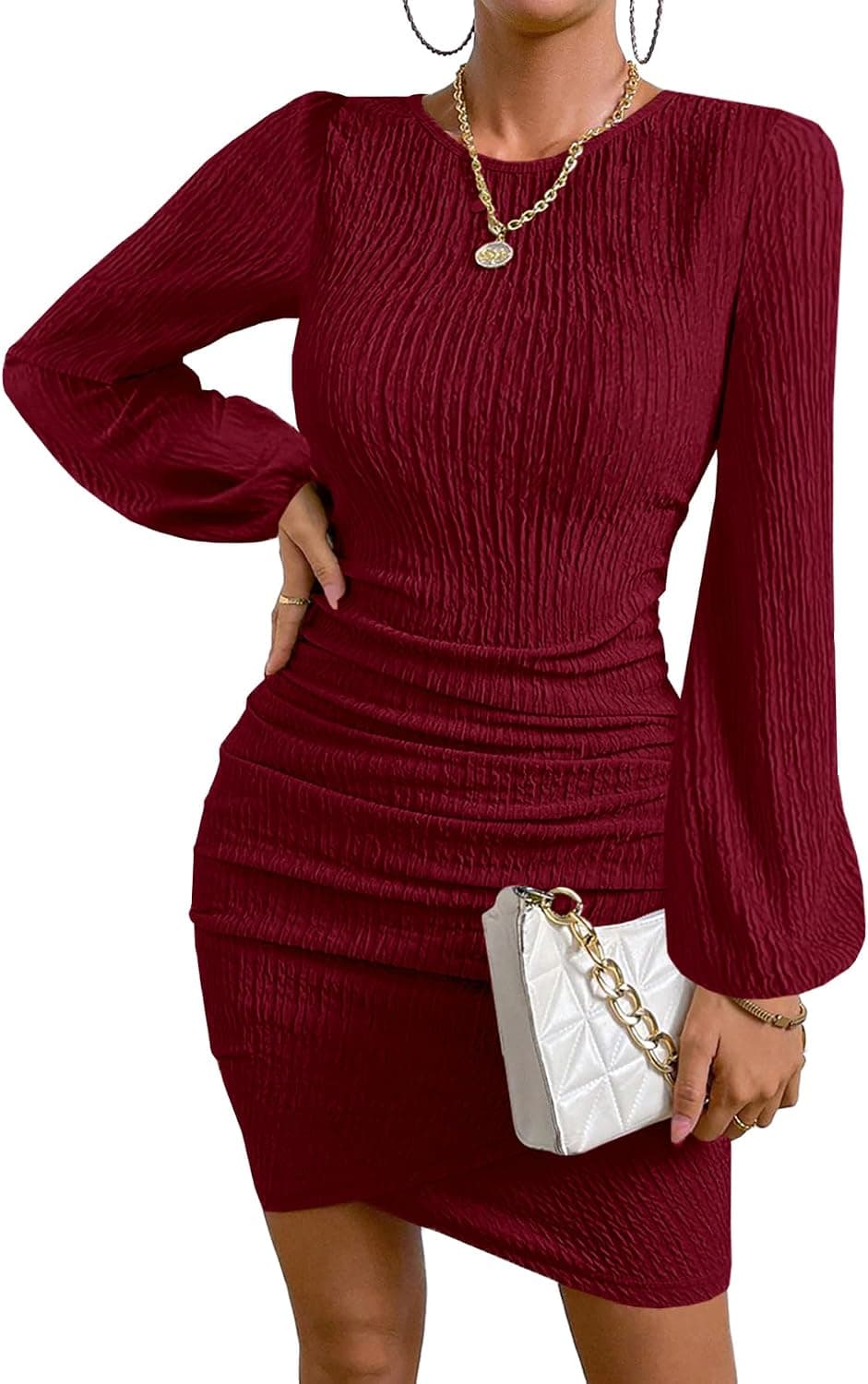 MITILLY Long Sleeve Dress Formal Wedding Guest Bodycon Mini Evening Gown - image 1