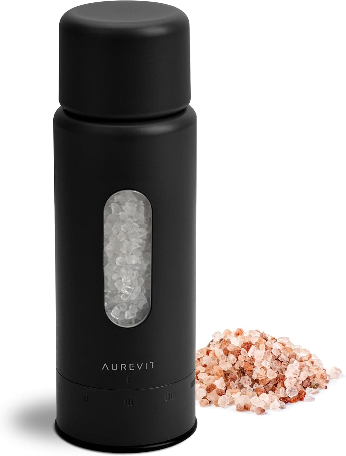 Manual Salt Grinder, Single Salt Mill with Ceramic Grinding Core, External Adjustable Coarseness, Refillable, Durable Design (Black)