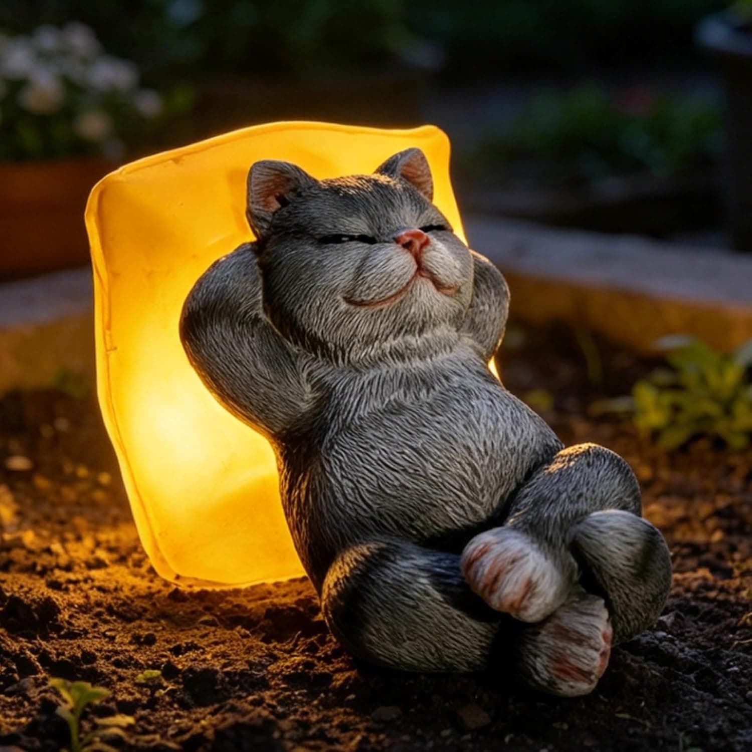Solar Cat Outdoor Statues Mini Garden Decor - Sleeping Kitten Figurine for Outside Yard Art Lawn Porch Patio Balcony Decorations,Birthday Choice for Mom Grandma Women Lover