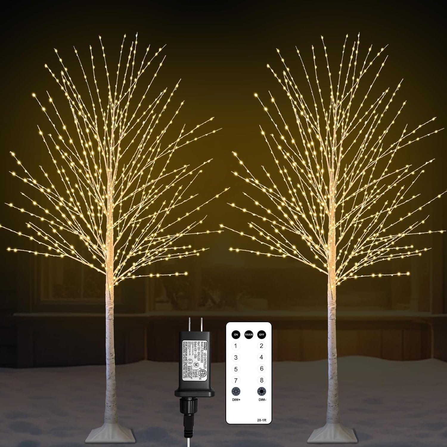 2Pack 6FT Lighted Birch Tree with 880 LED Warm White Lights, 8 Modes, Timer Remote Faux Prelit Twig Christmas Tree, Light Up Trees for Indoor Outdoor Xmas Holiday Party Decoration - image 1