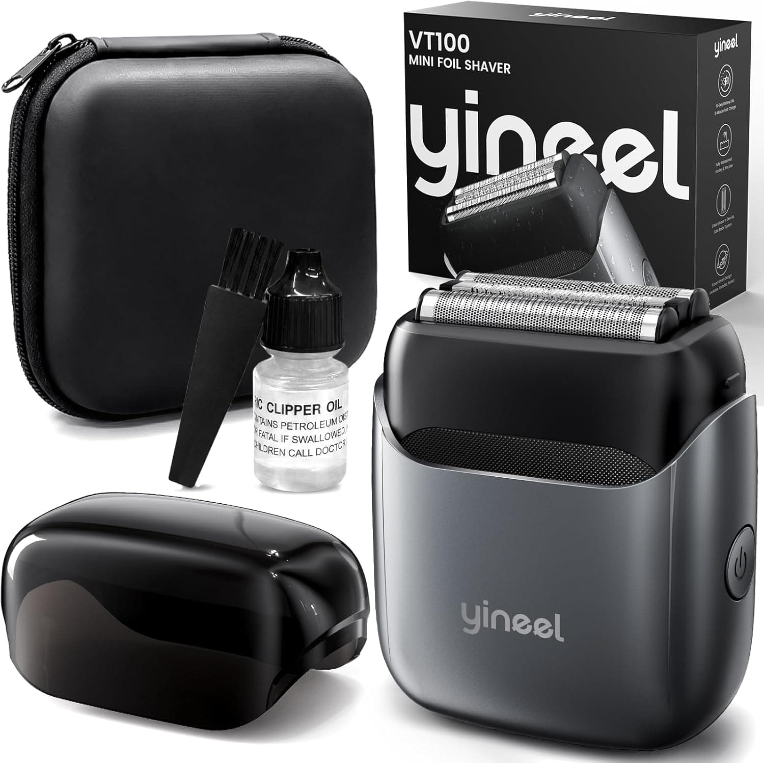 VT100 Electric Foil Shaver for Men, Pocket-Sized with Case, Sleek Portable Mini Electric Razor, 90mins Runtime, 3 Floating Blades, Travel-Friendly, IPX7 Waterproof, Gifts for Men