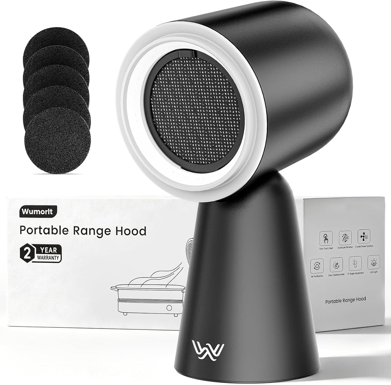 Portable Range Hood with Light, Desktop Kitchen Exhaust Fan with Water Washing Self-Cleaning Mode, 12ยฐ Adjustable Head, 3-Speed, Low Noise, Ideal for Apartment, RV, Indoor Hot Pot and BBQ - image 1