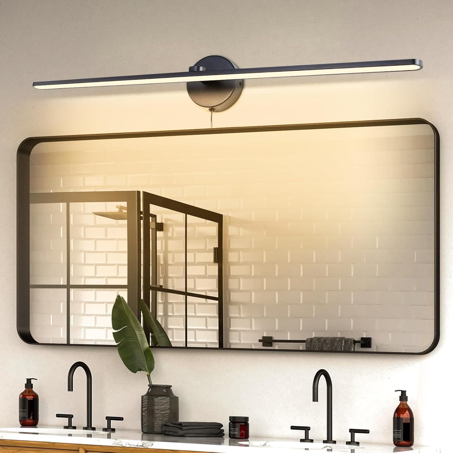 32" Plug in Bathroom Vanity Light Fixtures Modern Black Vanity Lights Over Mirror, 3000k Warm Light Non-Dimmable 18w Eye-Friendly Picture Light Led Wall Lights for Art,Poster,Gallery - image 1