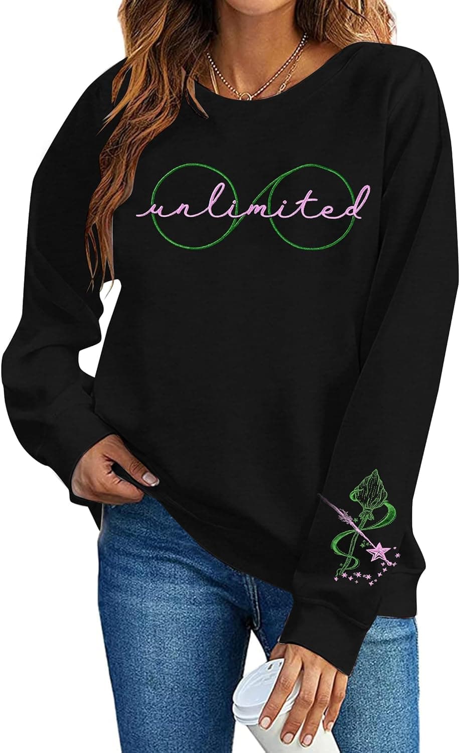 Pink Goes Good With Green Embroidery Sweatshirts Woman Musical Movie Shirts Casual Long Sleeve Pullover Tops