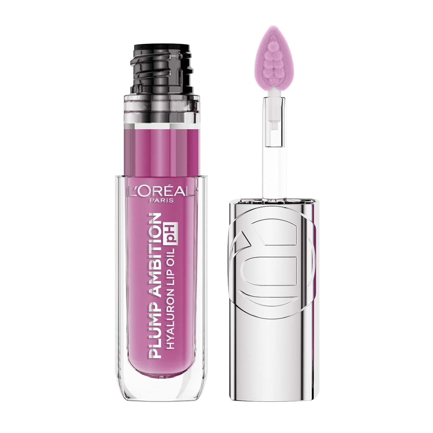 L'Oreal Paris Plump Ambition pH Hyaluron Lip Oil, Color Shifting Lip Tint with 24HR Hydration, Volumizing Shine and Lasting Color, 050 pH Lilac